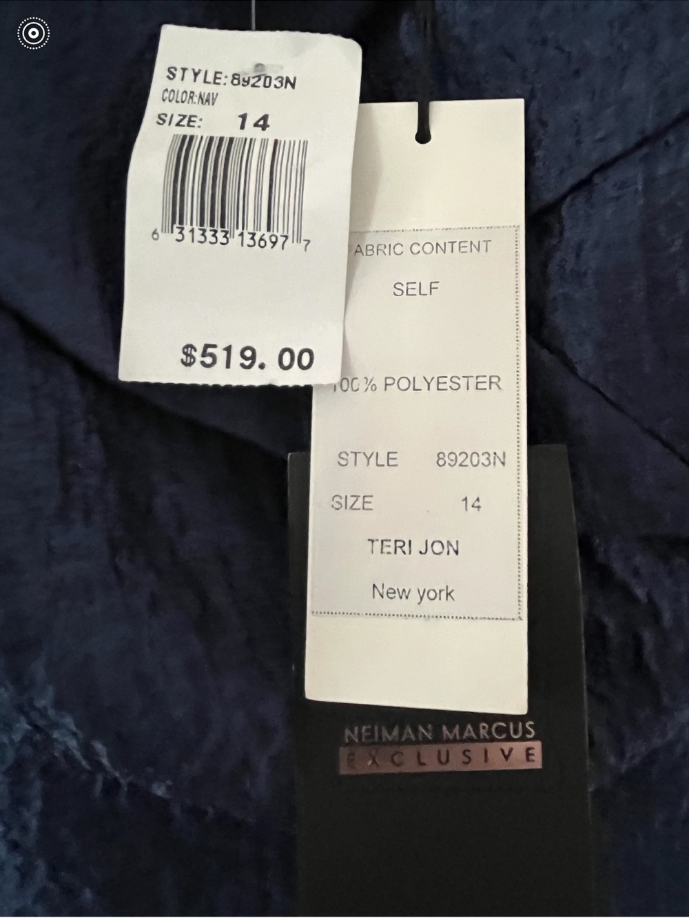 Rickie Freeman for Teri Jon Off-the- Shoulder High Low Navy Jacquard Gown S 14 - Picture 8 of 9
